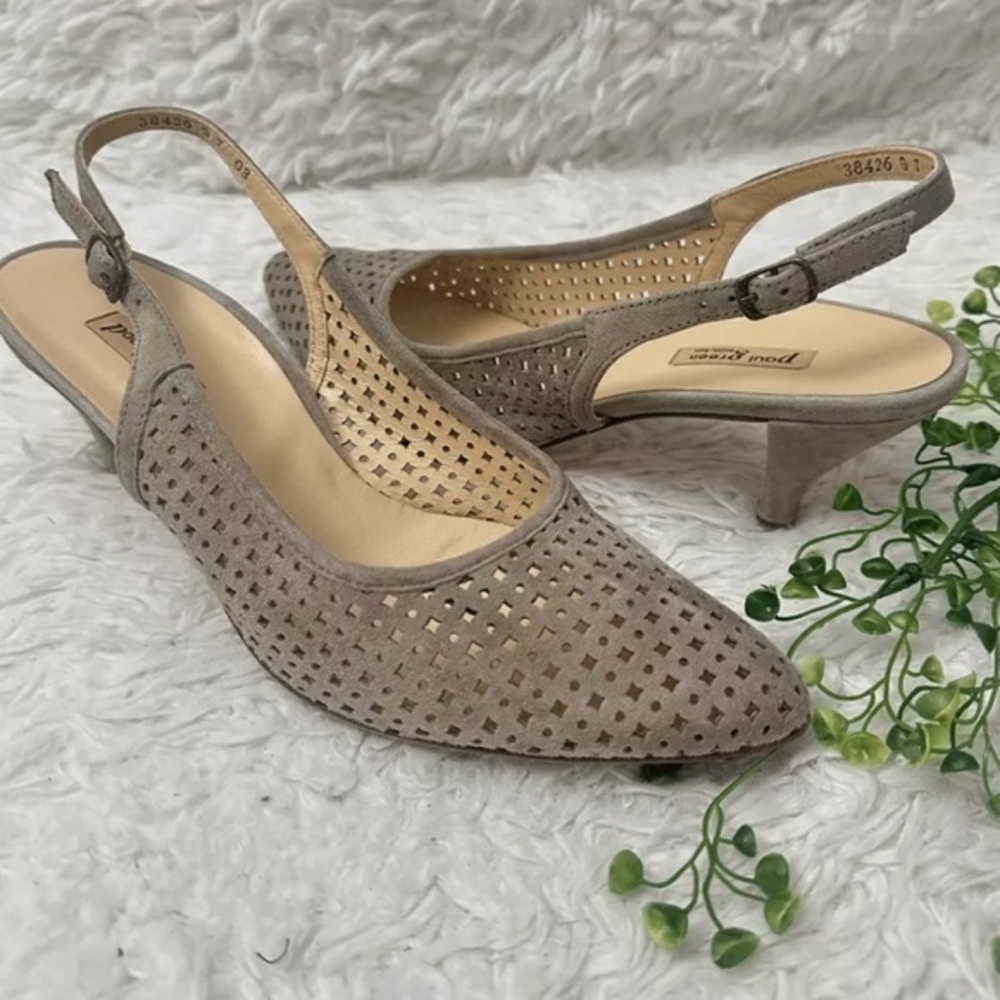 🍓🐠Paul Green Bilbao dress sandal Suede Perforated Slingback kitten heel